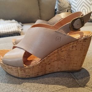 Cork platform wedge heels